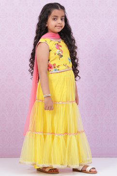 Lime Yellow Art Silk Lehenga Set image number 5