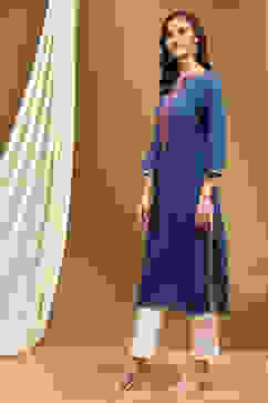 Blue Straight Rayon Kurta image number 2