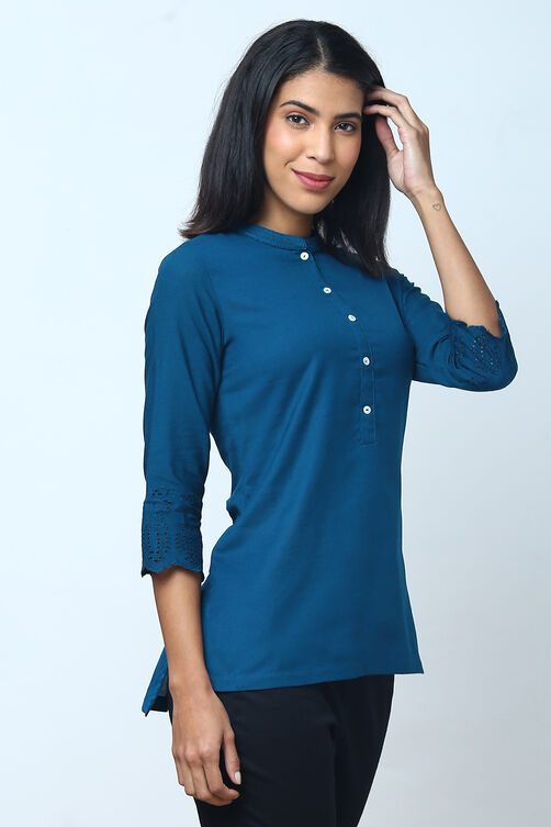 Black Cotton Flax Solid Kurti image number 3