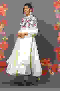 Rohit Bal Off White Cotton Blend Anarkali Kurta Suit Set image number 5