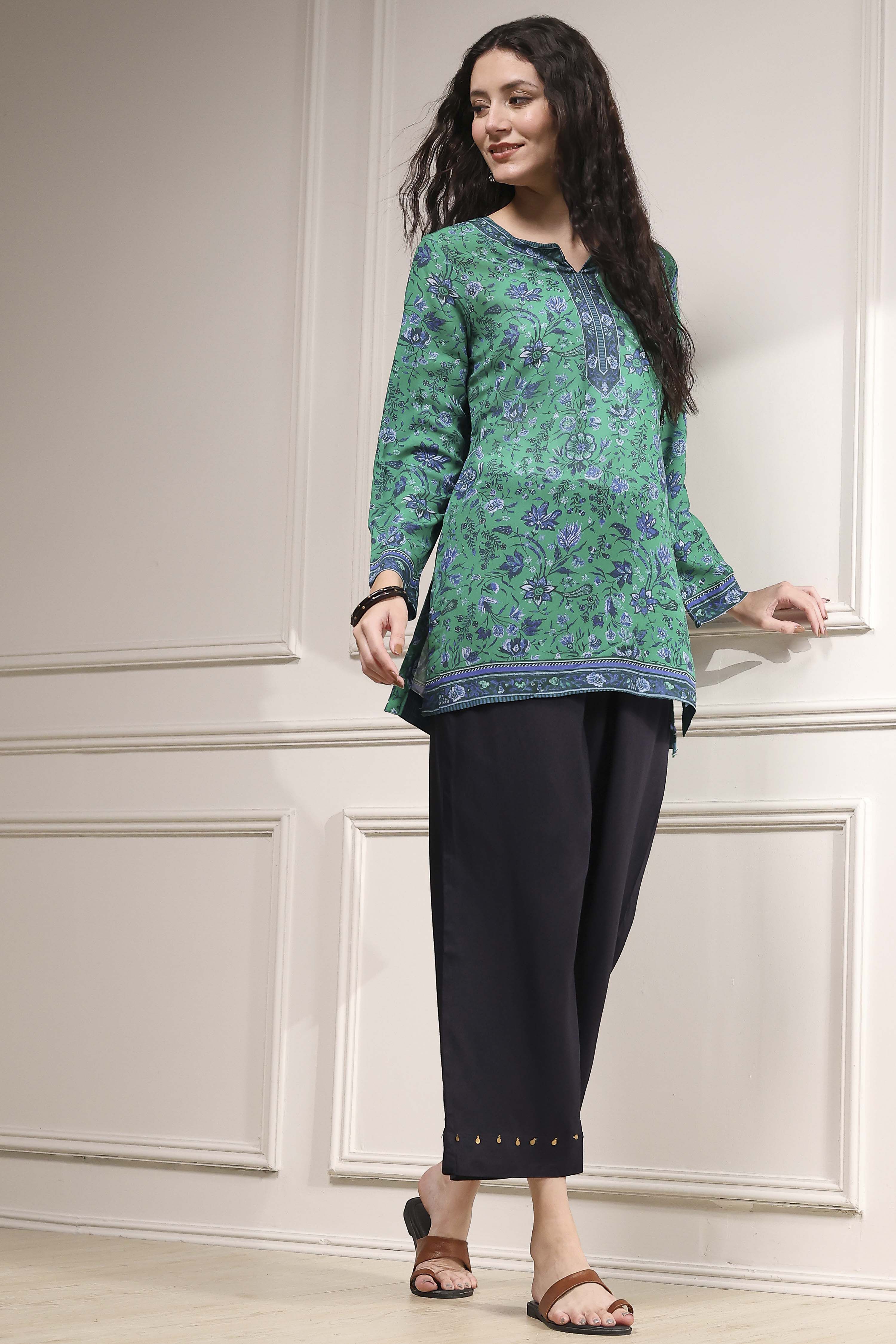 Charcoal Viscose Rayon Straight Solid Palazzo Pants image number 0