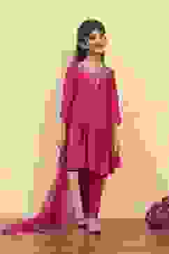 Pink Viscose Solid Kalidar Suit Set image number 0