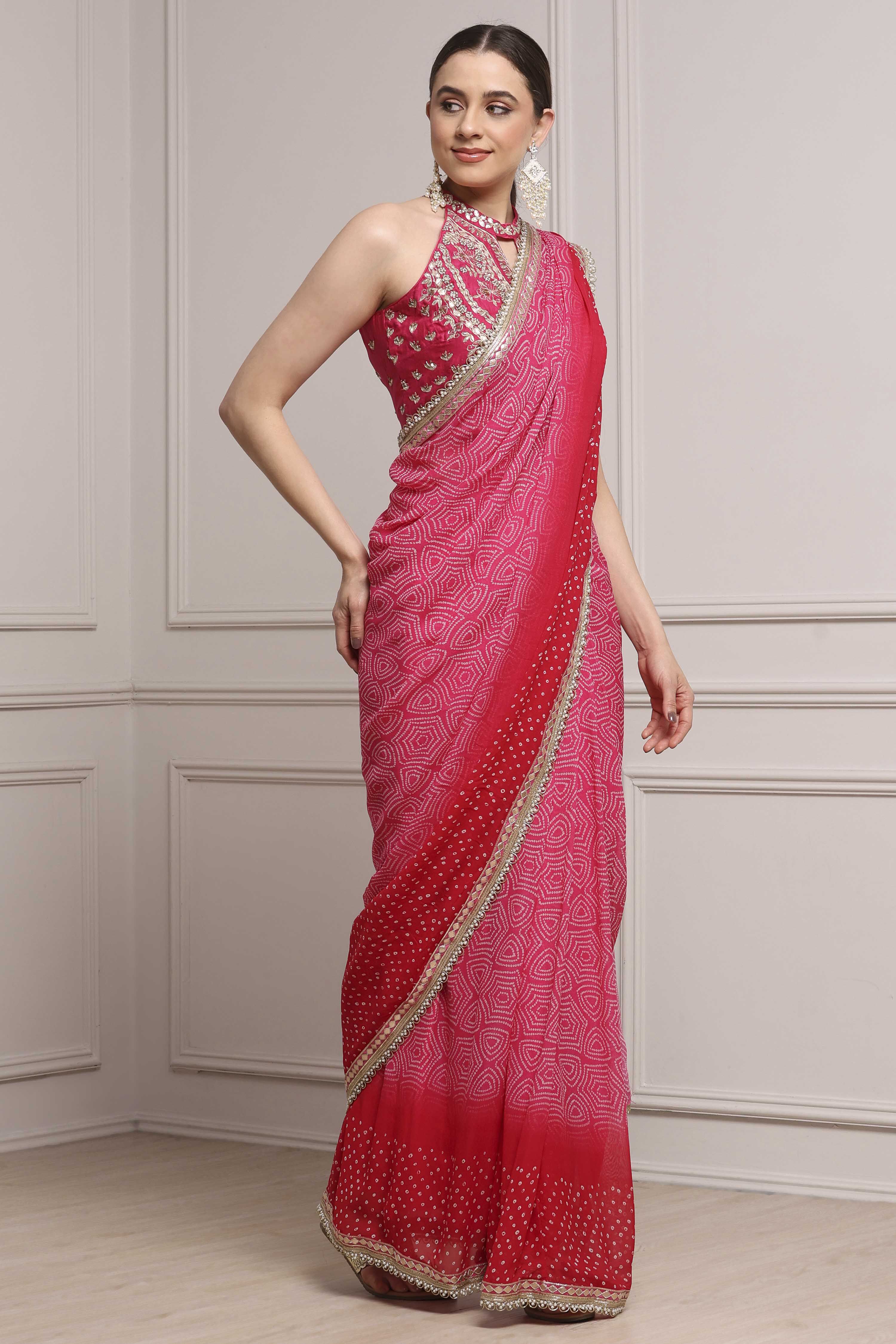 Pink Cotton Blend Printed Saree image number 5