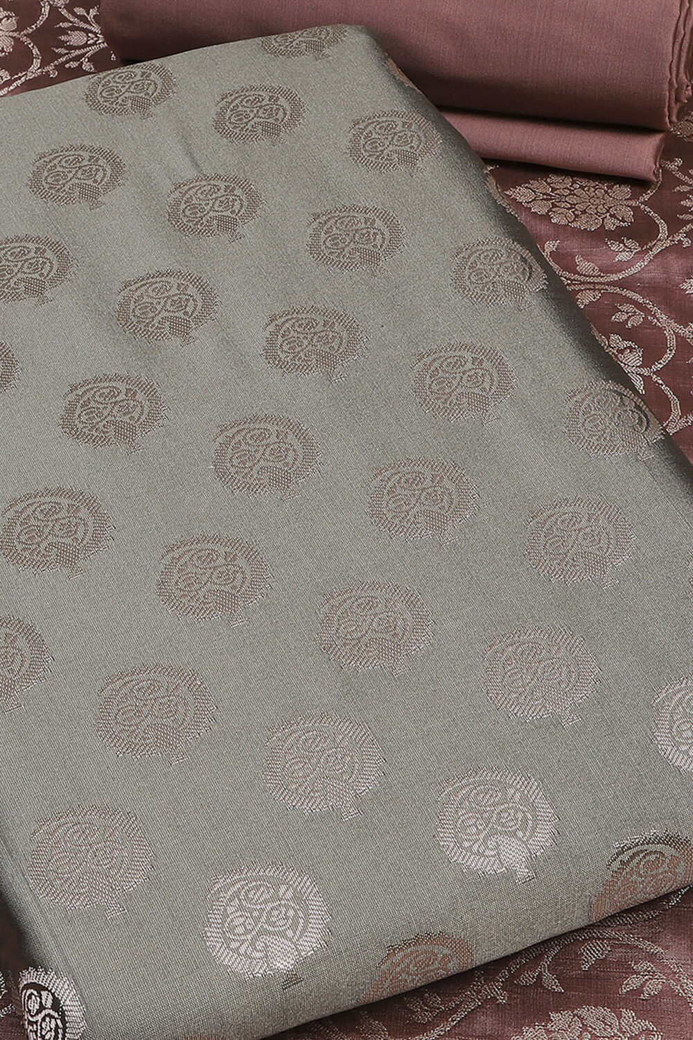 Grey Art Silk Unstitched Suit Set image number 4