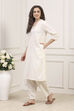 Off White Cotton Straight Kurta image number 2