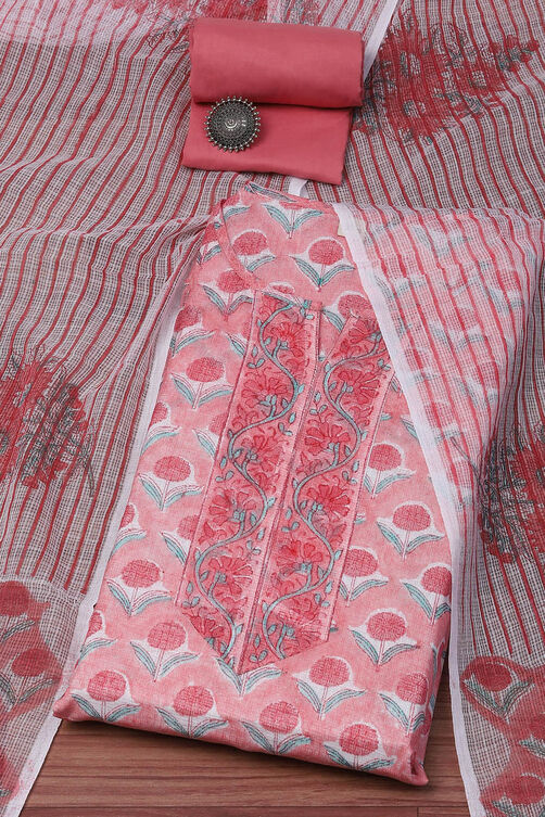 Blue Green Cotton Blend Unstitched Suit set image number 0