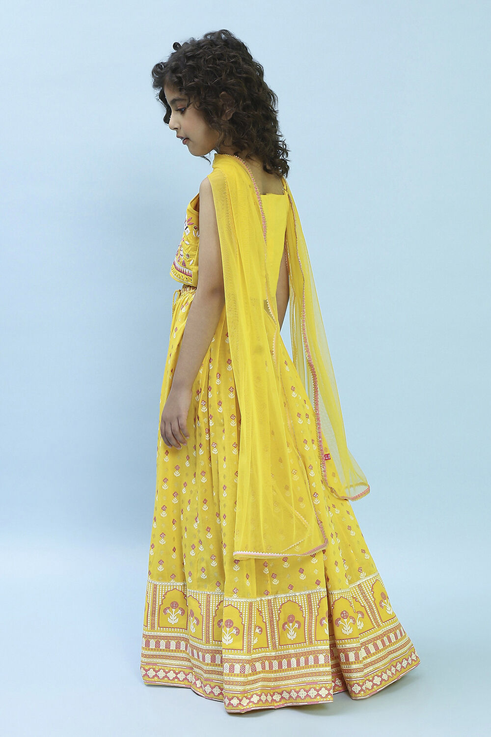 Yellow Cotton Printed Strappy Lehenga Set image number 4