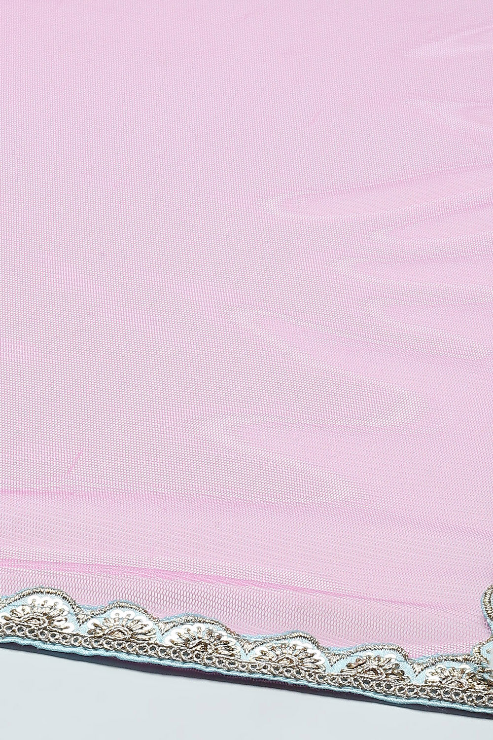 Blue Cotton Printed Blouse With Net Lehenga & Net Dupatta image number 3