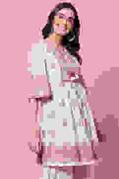 Ecru Poly Cotton Flared Short Yarndyed Kurti image number 3