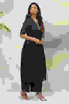 Navy Flared Art Silk Fusion Wear 2 Piece Set image number 5