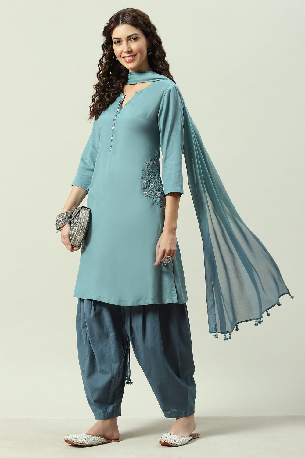 Orange Rayon Straight Kurta Slim Pant Suit Set image number 7