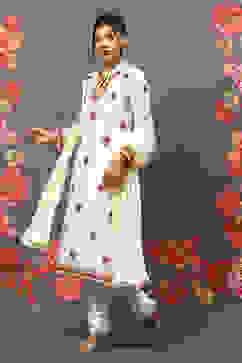 Rohit Bal Off White Cotton Blend Straight Kurta Suit Set image number 5