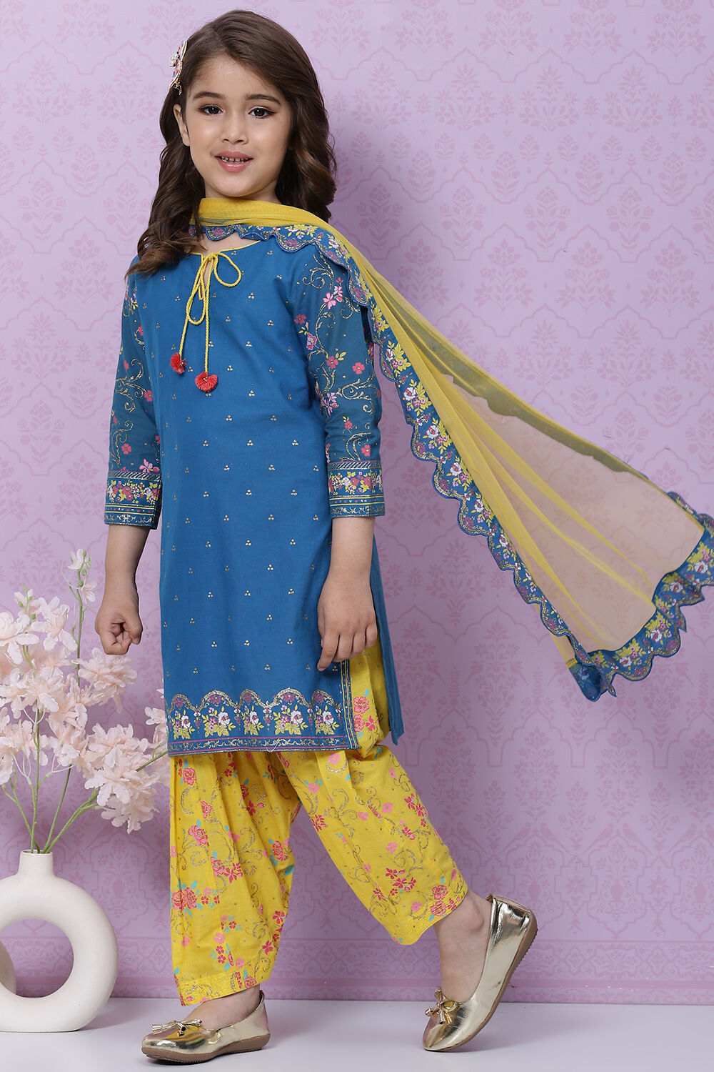 Blue Cotton Straight Kurta Salwar Suit Set image number 5