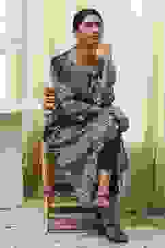 Charcoal Floral Printed Straight Kurta image number 0