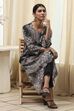 Charcoal Floral Printed Straight Kurta image number 0