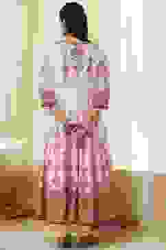 Ecru Cotton Printed Anarkali Suit Set image number 4