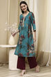 Blue Floral Printed Straight Kurta image number 2