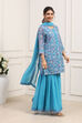 Turquoise Polyester Straight Suit Set image number 5