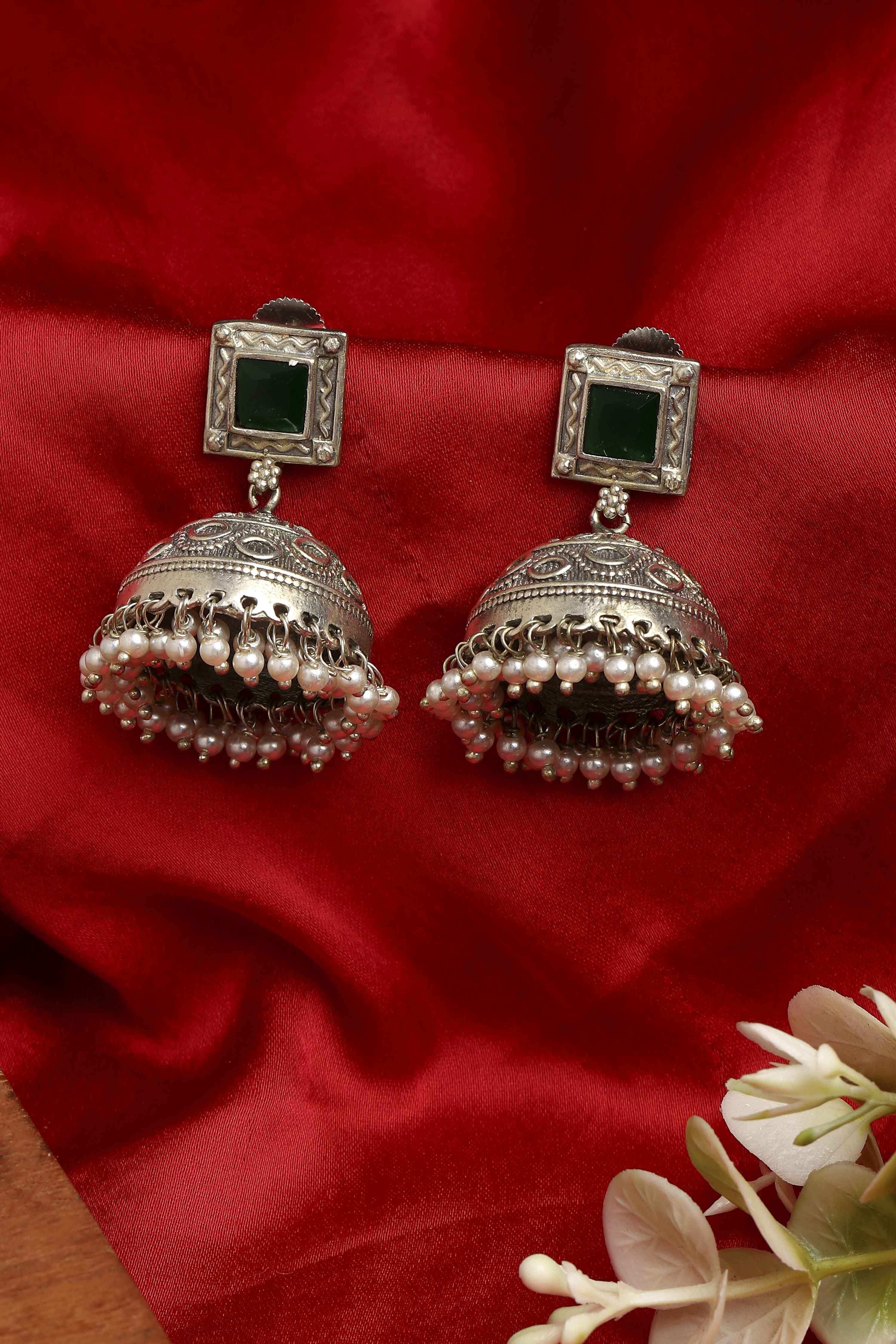 Green Brass Jhumka image number 0