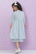 Powder Blue Flared Viscose And Spandex Dress image number 4