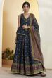 Blue Viscose Silk Floral Printed Peplum Lehenga Set image number 7
