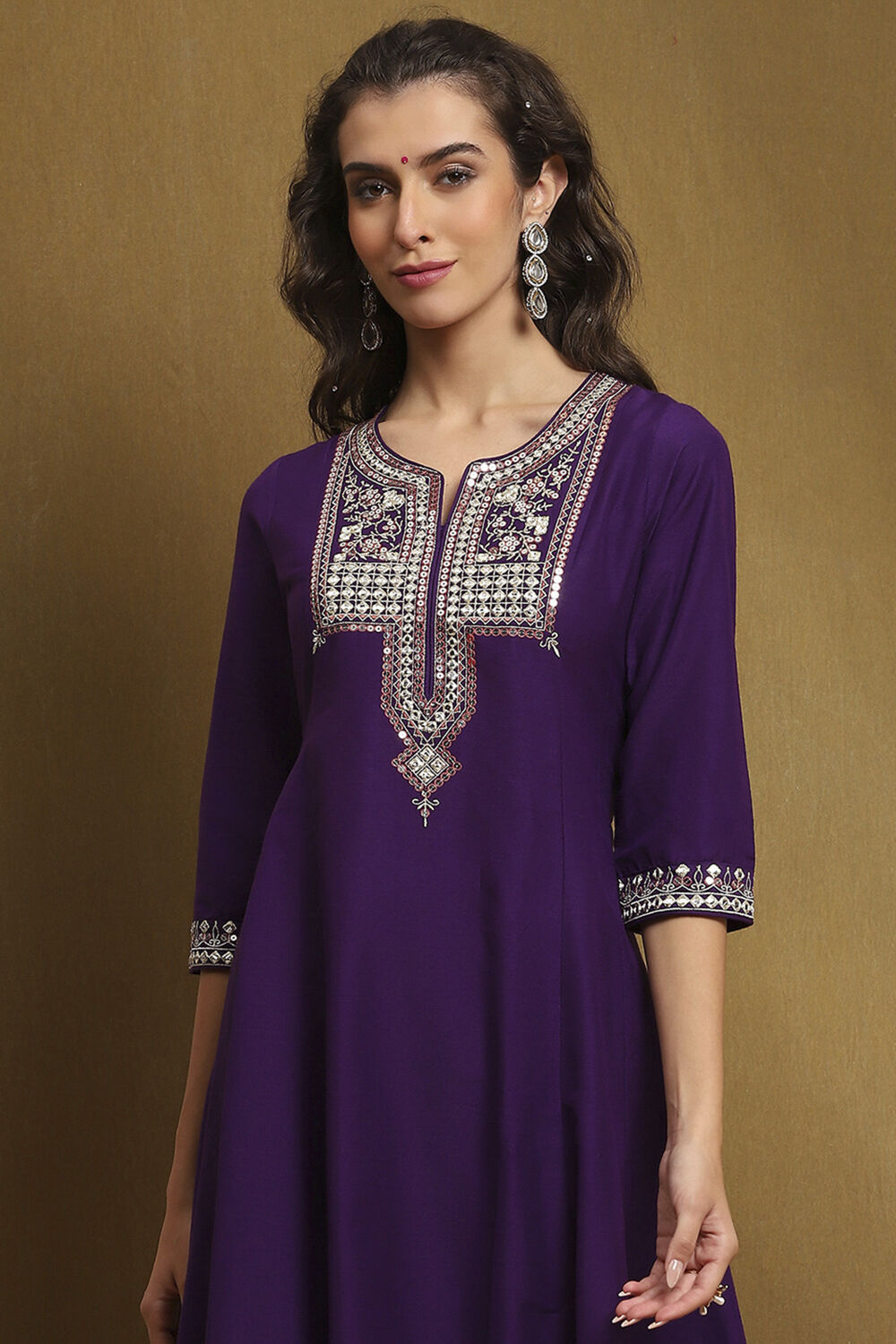 Purple Embroidered Kalidar Suit Set image number 1