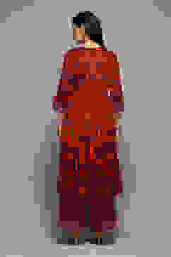 Terracotta Viscose Gathered Kurta Palazzo Suit Set image number 4