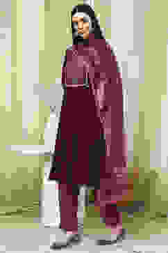 Plum Solid Gathered Straight Suit Set image number 3