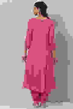 Fuschia Art Silk Asymmetric Kurta Set image number 4