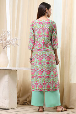 Sea Green Viscose Rayon Straight Suit Set image number 4