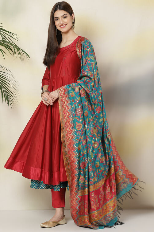 Magenta Cotton Silk Anarkali Kurta Churidar Suit Set image number 5