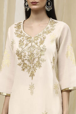Off-White Poly Chanderi Straight Suit Set image number 1