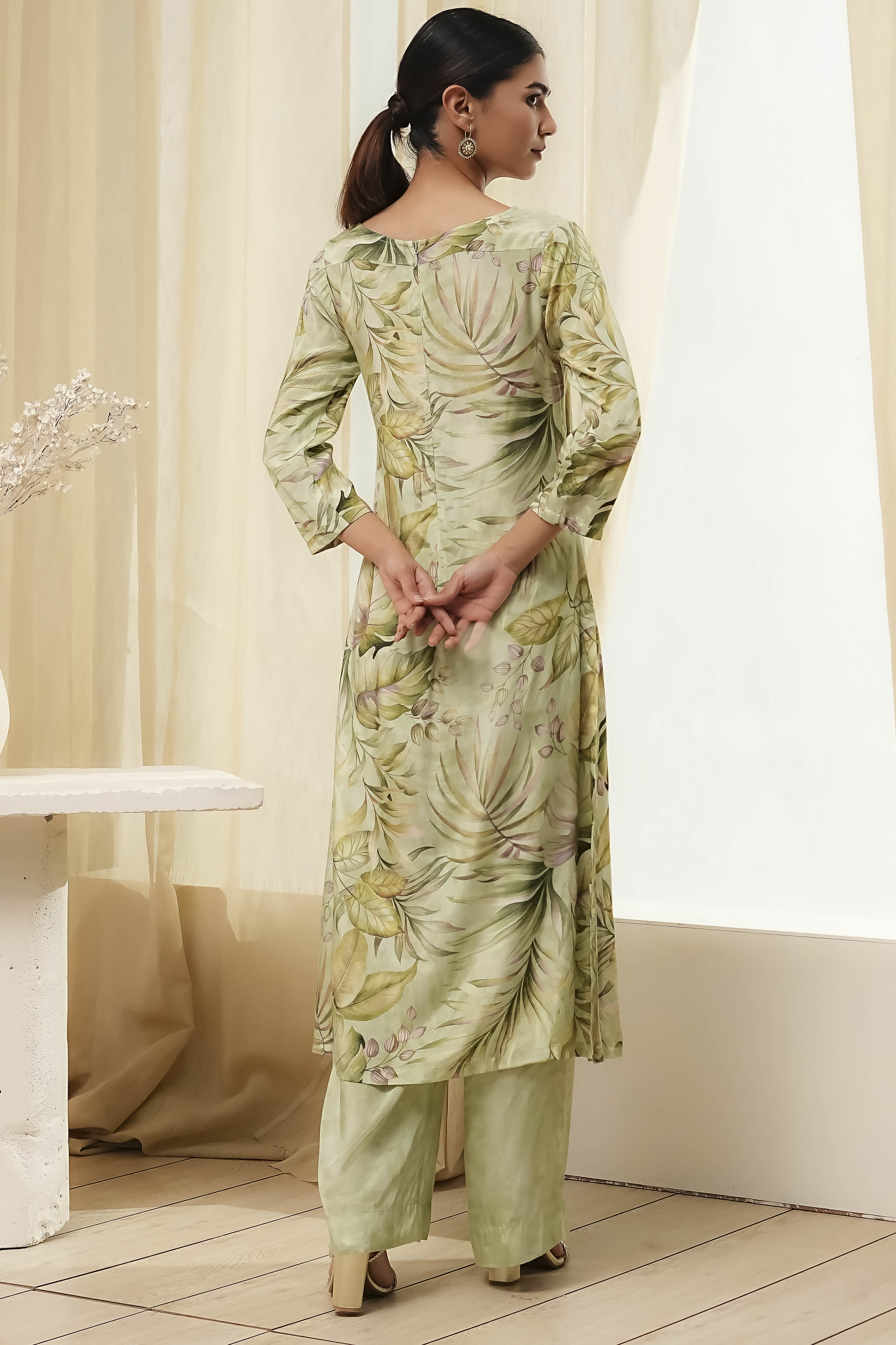 Green Modal Floral Printed Straight Kurta Set image number 4