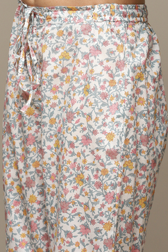 White Cotton Blend Gathered Kurta Suit Set image number 2