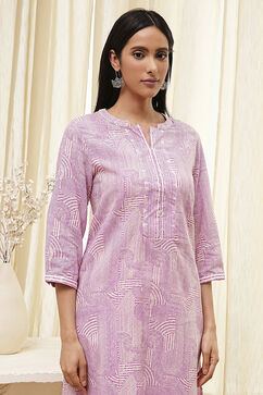 Pink Cotton Printed Straight Kurta image number 0