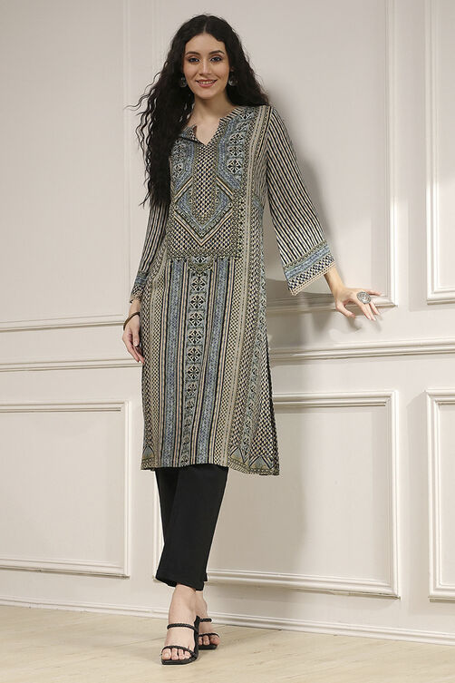 Blue Viscose Rayon Straight Printed Kurta image number 0