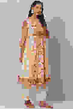 Cream Cotton Flared Kurta Set image number 5