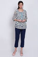 Cream Art Silk Straight Printed Kurti image number 2