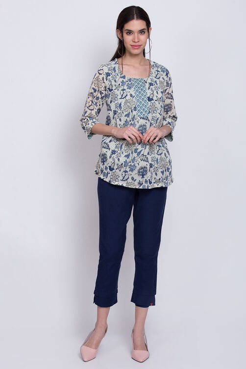 Cream Art Silk Straight Printed Kurti image number 2