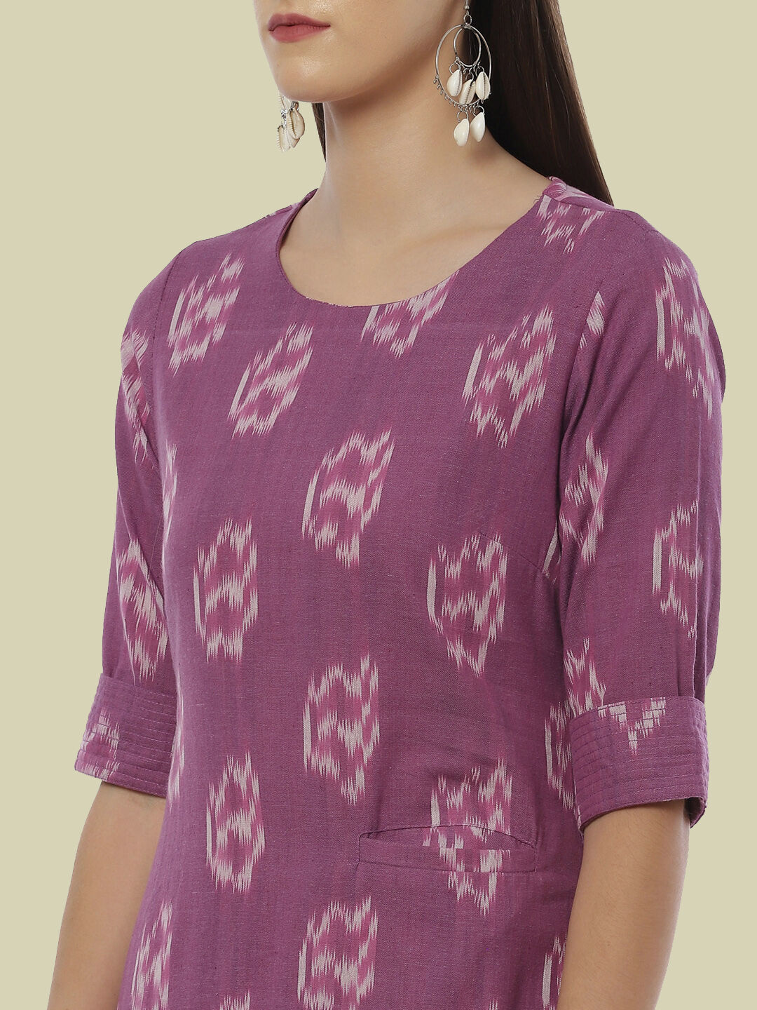 Purple Cotton IKAT Straight Yarndyed Kurta image number 4