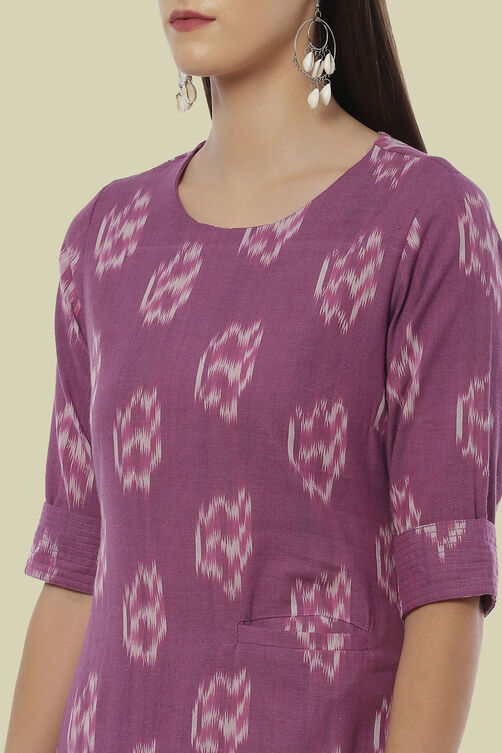 Purple Cotton IKAT Straight Yarndyed Kurta image number 4