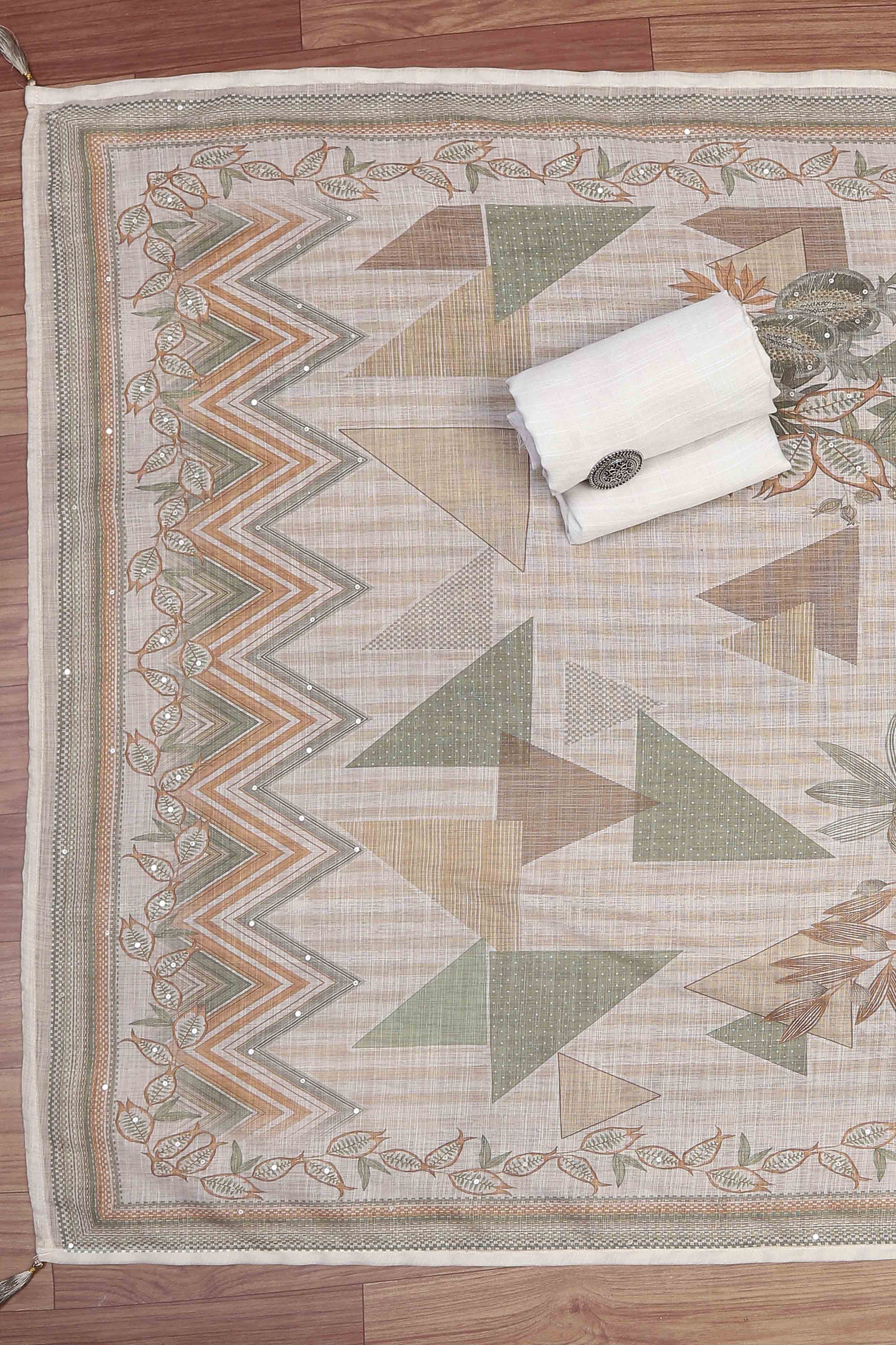 Fawn Linen Unstitched Suit Set image number 3