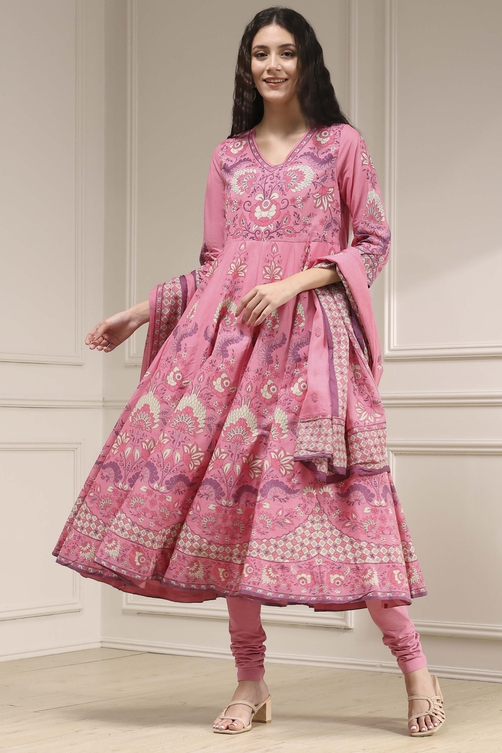 Buy Light Pink Cotton Printed Anarkali Suit Set Online at Biba India Buy Light Pink Cotton Printed Anarkali Suit Set Online at Biba India