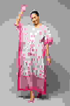 Ivory Cotton Printed Kaftan image number 0