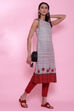 Red Cotton Sleeveless Printed Kurta image number 0
