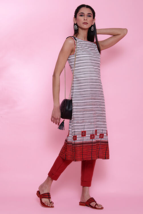 Red Cotton Sleeveless Printed Kurta image number 0
