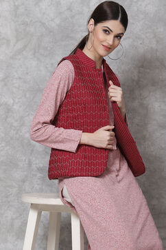 Wine Straight Art Silk Printed Jacket image number 2