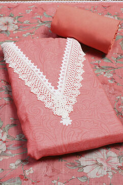 Salmon Pink Linen Unstitched Suit Set image number 1
