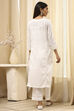 Off White Cotton Straight Embroidered Fusion Set image number 5
