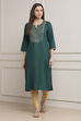 Teal Green Solid Straight Kurta image number 5